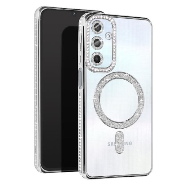 Diamantfodral till Samsung Galaxy A25 - AVIZAR - Silver Rhinestone Outline - Stel - Blandad Grå