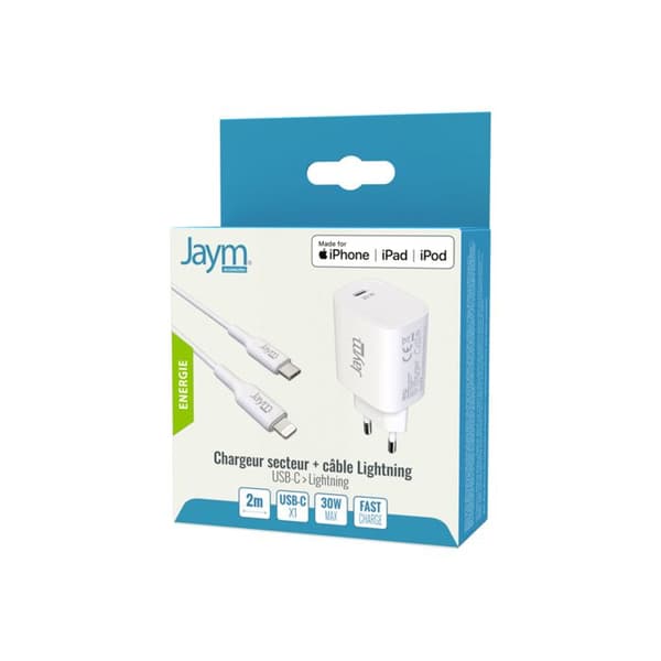 USB-C 30W PD / PPS Väggladdare med USB-C till Lightning MFi 2m Kabel Jaym Vit
