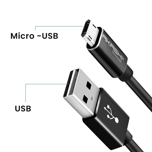 USB til Micro-USB Opladning og Synchronisering 1m Akashi Sort Svart