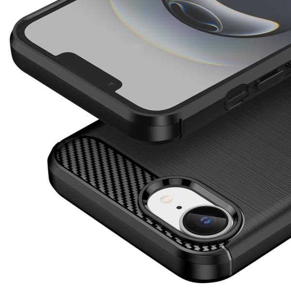 Siliconfodral för Apple iPhone 17e Kolfiber Effekt Borstad Textur Svart Svart