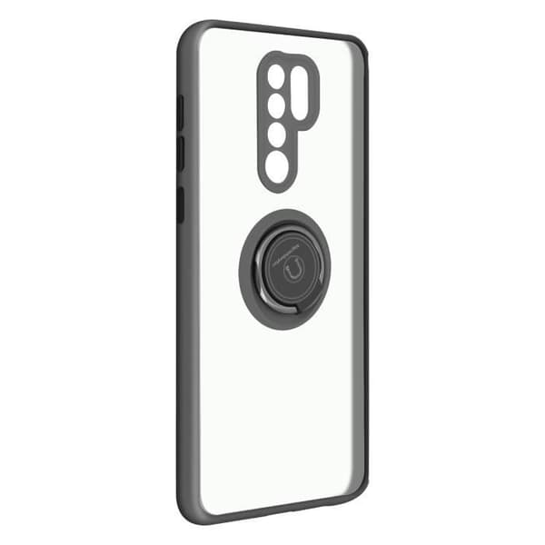 Xiaomi Redmi 9 Case Bi-materiale Metal Ring Sort Support Funktion Sort Svart