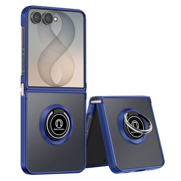 Cover til Samsung Galaxy Z Flip 8 med roterende magnetisk ring og støtte i blå Blå