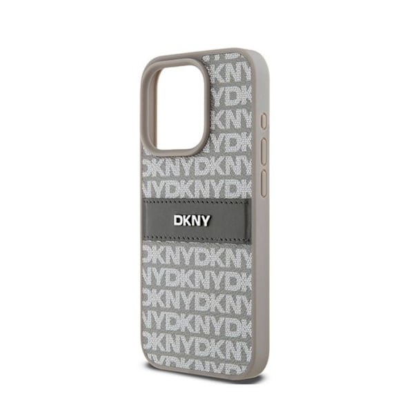 DKNY Læder Mono Stripe & Metal Logo - Etui til iPhone 15 Pro Max (beige)