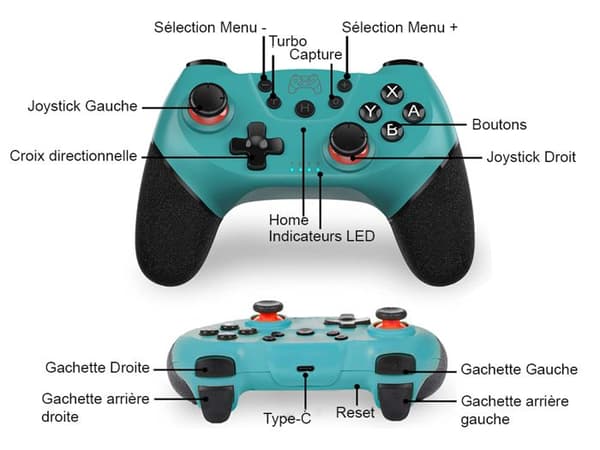 Spilcontroller - AVIZAR - Kompatibel med Nintendo Switch - Trådløs - Vibration - Cyan blå Cyanblått