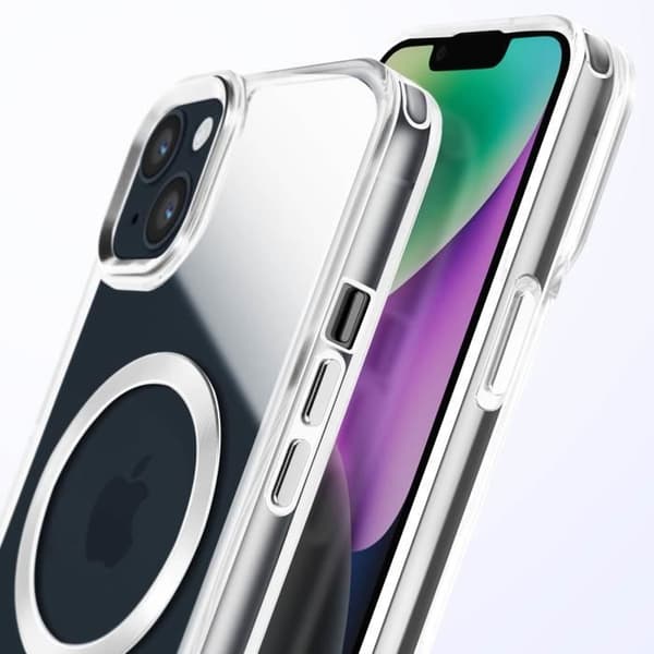 Coque MagSafe för iPhone 14 och 13 Baksidan i Kristallfärg Silver Grå