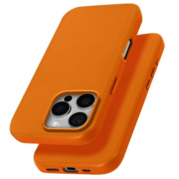 Skal till iPhone 16 Pro Max - AVIZAR - Högkvalitativt veganskt läder - Orange - Integrerad MagSafe Orange