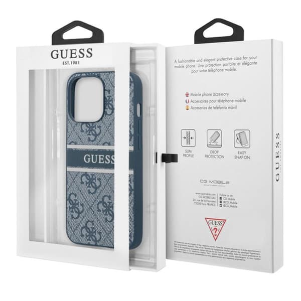 Skal till iPhone 13 Pro med tryck och Monochrome Stripe Luxury Guess Light Blue Blå