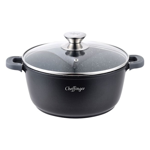 Gryta 32cm 8,6 liter alla värmekällor + induktion Tål ugn och diskmaskin... non-stick marmor med lock svart
