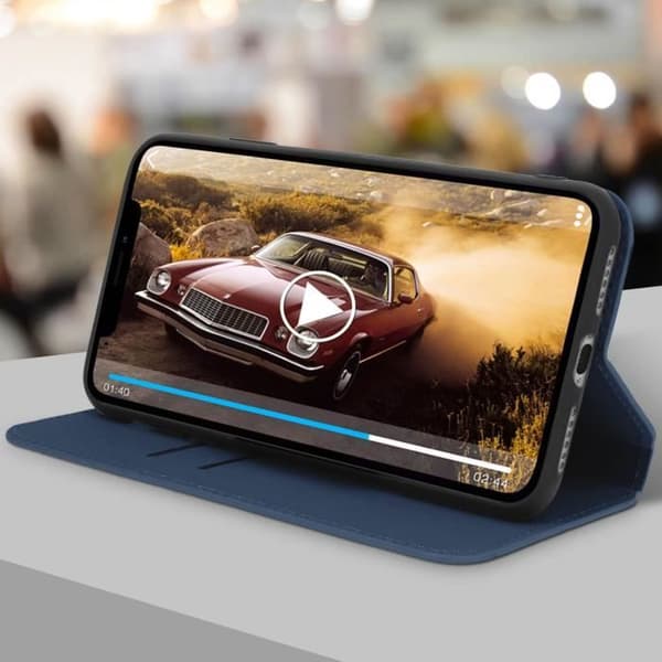 Hölje - AVIZAR - iPhone XS Max - Ekoskinn - Ställfunktion - Mörkblå kortficka Midnattsblå