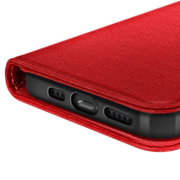 iPhone 16e etui - AVIZAR - Chesterfield - Rød - Læder - Klap med videostøtte Röd