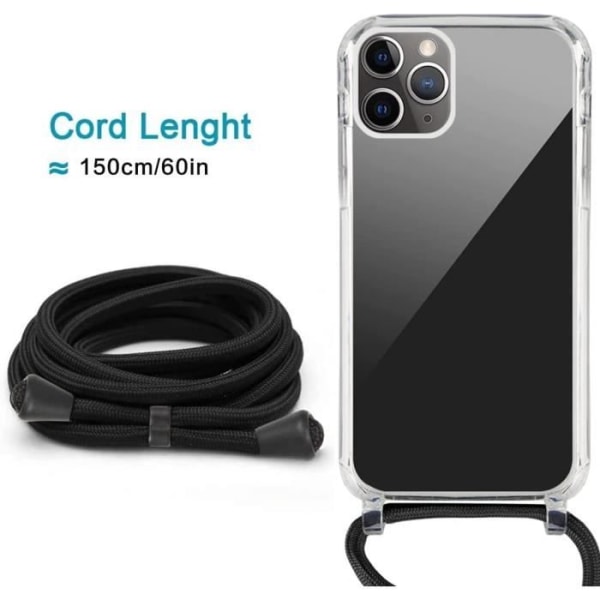 iPhone 11 Pro Max halskæde etui Ultra tyndt gennemsigtigt silikone TPU Premium telefoncover med lanyard halskæde hals T Trans