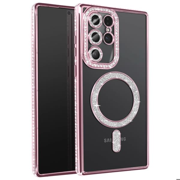 Coque - Samsung - Galaxy S25 Ultra - Rosa - Strass - MagSafe - Resistenta Rosa