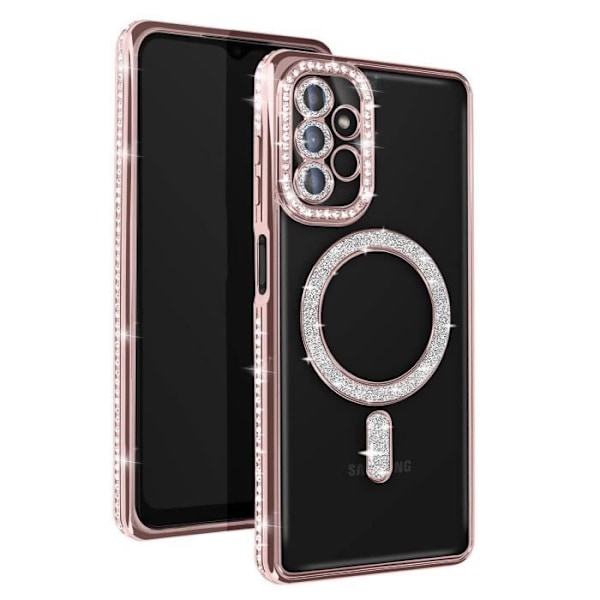 Kuori - ILMOITA - Samsung A13 5G ja A04s - Rose Champagne - Strass - MagSafe Yhteensopiva Rosa