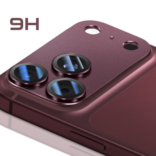 Skyddskamera för iPhone 18 Pro i Härdat Glas Monoblockdesign Bordeaux Röd