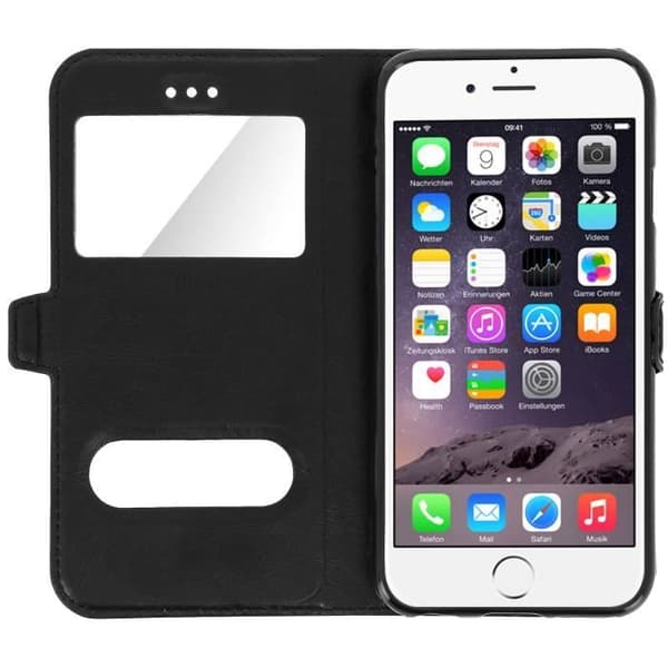 Housse - AVIZAR - iPhone 6/iPhone 6S - Øko-læder - Sort - Støttefunktion Svart