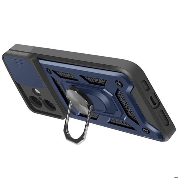 Coque til iPhone 16 Plus med ringefunktion og skydebeskyttelse til kamera Mayaxess Mørkeblå Blå
