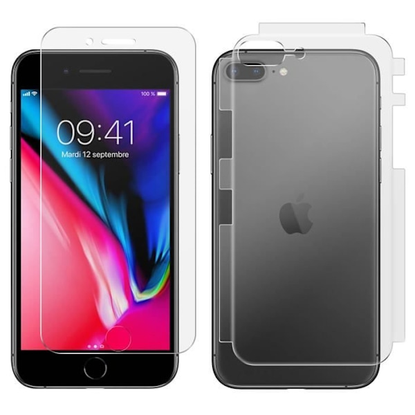 AVIZAR Suojakalvo iPhone 7 Plus / 8 Plus -puhelimelle - Etu- ja takaosa - Läpinäkyvä valkoinen - Antibakteerinen Vit