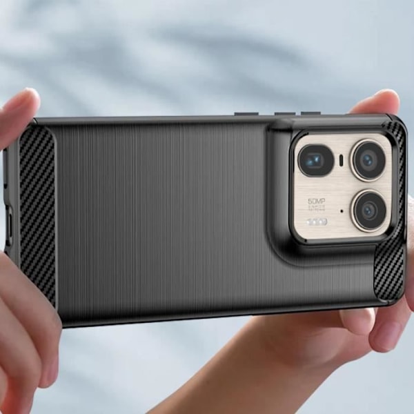 Etui til Motorola Edge 50 Ultra - AVIZAR - Carbon og børstet sort effekt - Blødt - Glat - Blandet Svart