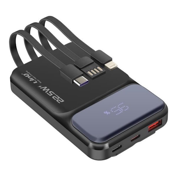 Eksternt batteri 10000mAh + Lightning-kabler - USB C og USB LinQ Sort