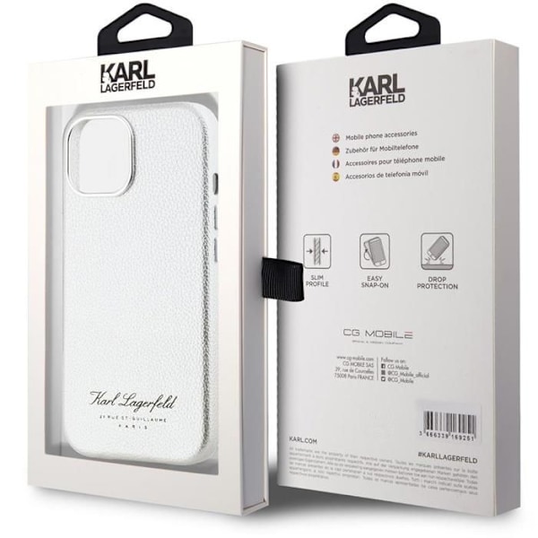 Karl Lagerfeld PU Grained Hotel RSG takakansi iPhone 15 Harmaa