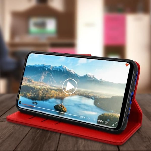 Étui Folio - AVIZAR - Huawei P40 Lite E - Rød - Hård Skal - Video Støtte Röd