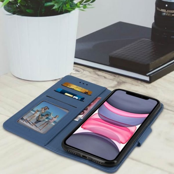 Hölje - AVIZAR - iPhone 11 - Ekoko läder - Stödfunktion - Blå färg Blå