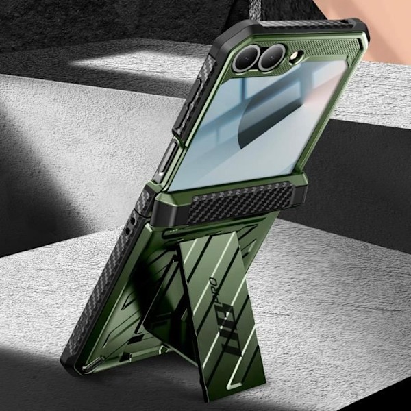 Helkroppsfodral för Samsung Galaxy Z Flip 6 Stötsäkert Kickstand Support Supcase Mörkgrön Grön