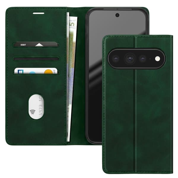 Google Pixel 11 Pro XL -lompakkokotelo, samettiefekti, vihreä tuki Grön