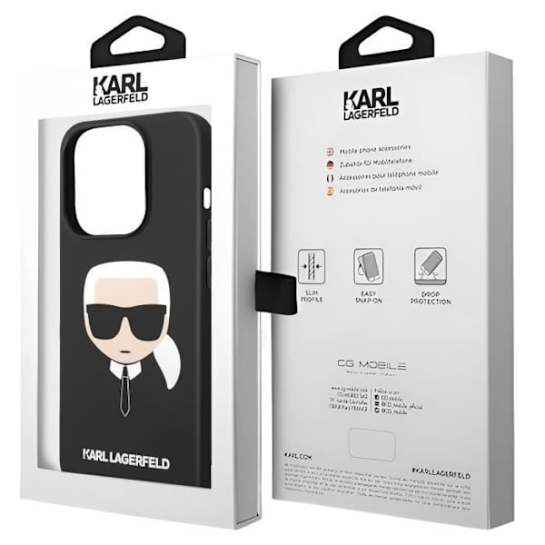 Cover til iPhone 14 Pro - KARL LAGERFELD - Karl's Head Series - Silikone Gel - Hævede kanter - Sort Svart