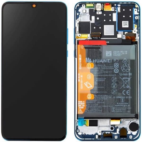 Full Block - Huawei - P30 Lite - LCD Touchscreen - 3340 mAh Battery - Original Blue Blå