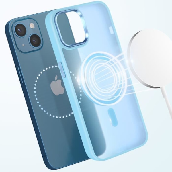 Coque MagSafe för iPhone 13 Matt Frostad Baksida Ljusblå Kant Blå