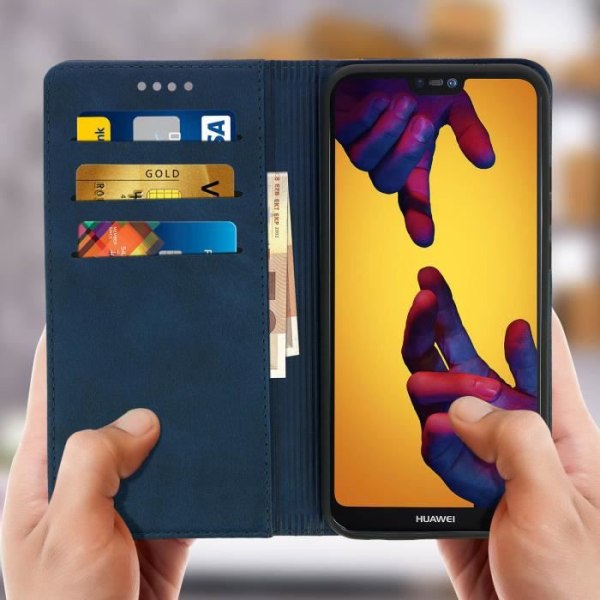 Housse - AVIZAR - P20 Lite - Ekolläder - Mörkblå - Stödfunktion Midnattsblå