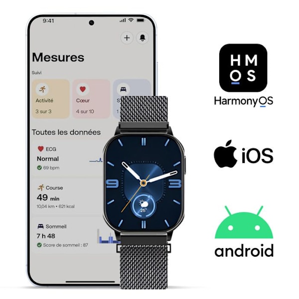Elegant Smart Watch with Health / Activity Tracking Waterproof IP67 Proove Black Svart