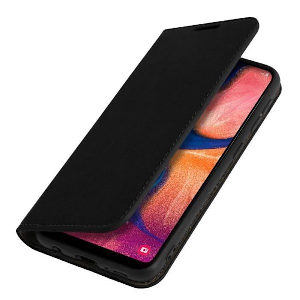 Foliofodral - AVIZAR - Galaxy A20e - Äkta Läder - Videostöd - Kortfack Svart Svart