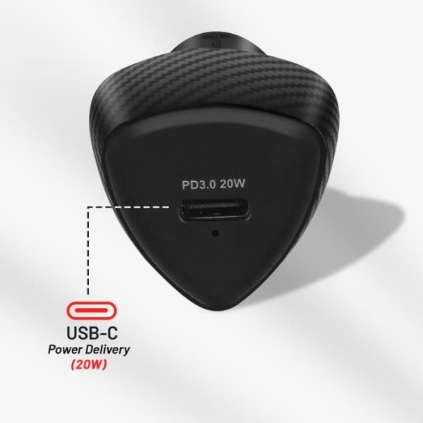 Forcell USB-C Biloplader 20W Strømforsyning Hurtig opladning Carbon Black