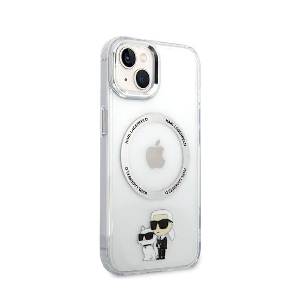 iPhone 15 Kuori Karl ja Choupette Printti MagSafe Yhteensopiva Karl Lagerfeld Läpinäkyvä Vit