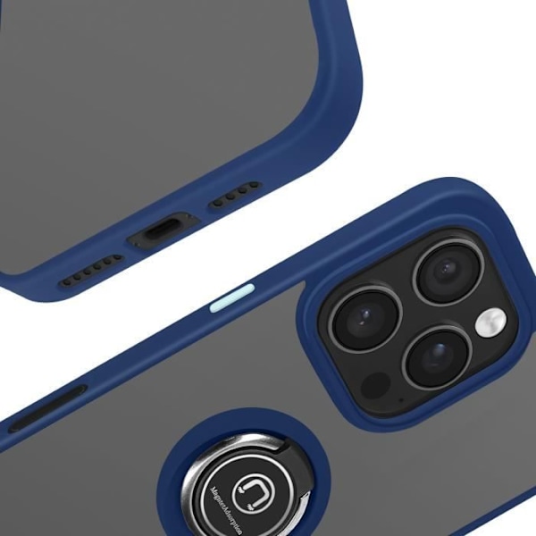 Coque för iPhone 16 Pro - Metallring - Stötresistent - Videostöd - Nattblå Blå