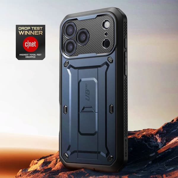 Fuldt dæksel - SUPCASE - iPhone 17 Pro Max - Fuld beskyttelse - Indbygget kickstand - Mørkeblå Blå