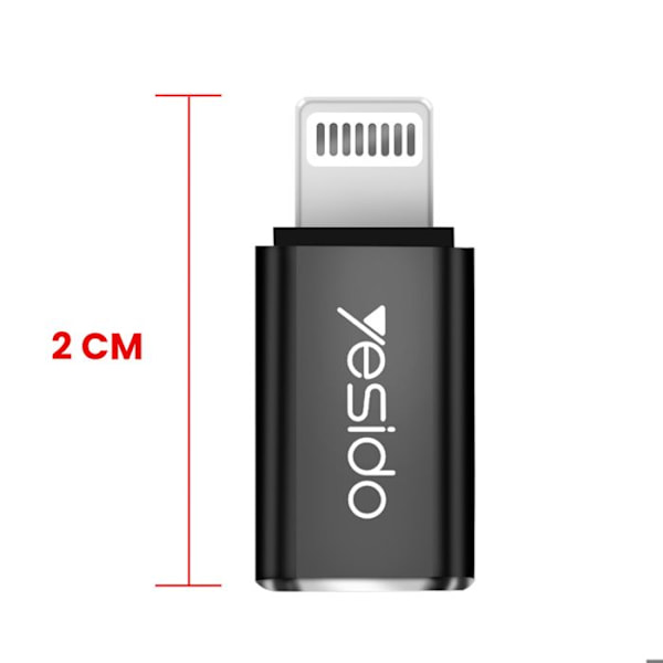 USB-C til Lightning-adapter til iPhone iPad Hurtigoverførsel og Opladning Yesido Sort