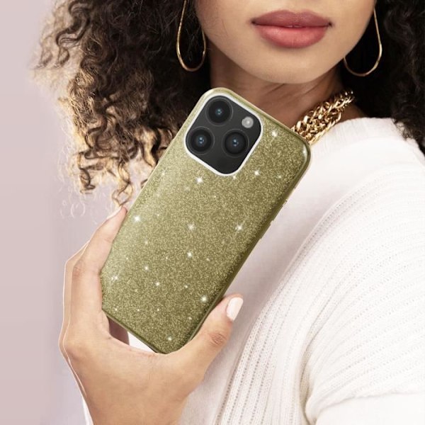 iPhone 14 Pro Max Glitter Aftageligt halvstivt silikonetui Guld - AVIZAR - Gul - Blandet Guld