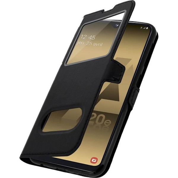Päällys Samsung Galaxy A20e:lle - AVIZAR - Kaksoisikkunasuoja - Stand-toiminto - Musta Svart