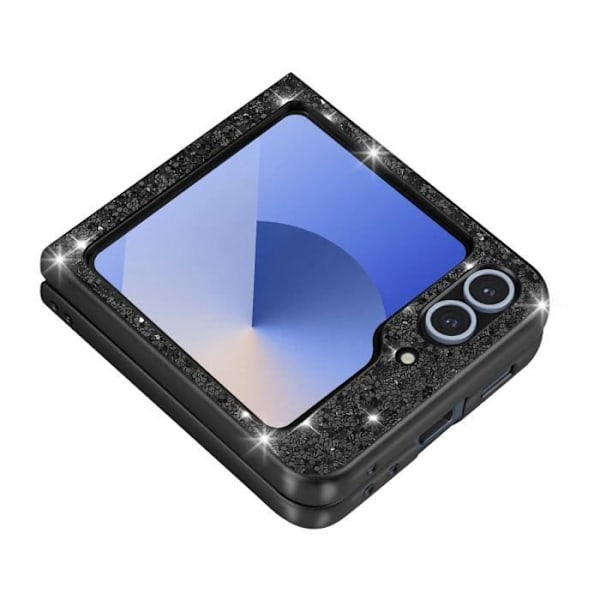 Glitter Taske til Samsung Z Flip 6 - AVIZAR - Hard Back Soft Contour - Sort Svart