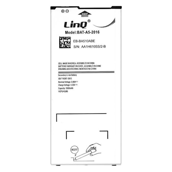 Internt batteri - LINQ - BAT-A5-2016 - 2600mAh - Lithium Ion - Hvid Vit