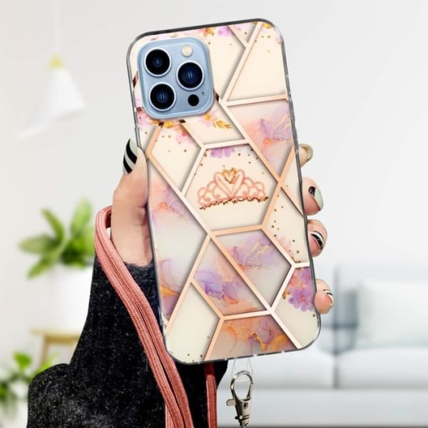 Apple iPhone 13 Pro Max -kotelon geometrinen kuvio, jossa irrotettava johto Rose Gold Pink