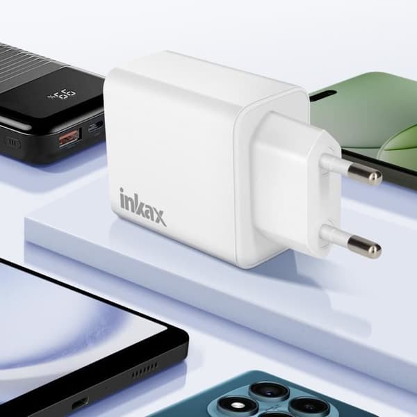 Lader - Inkax - 2x USB-C 20W - USB Quick Charge 18W - Kompakt Hvid Vit