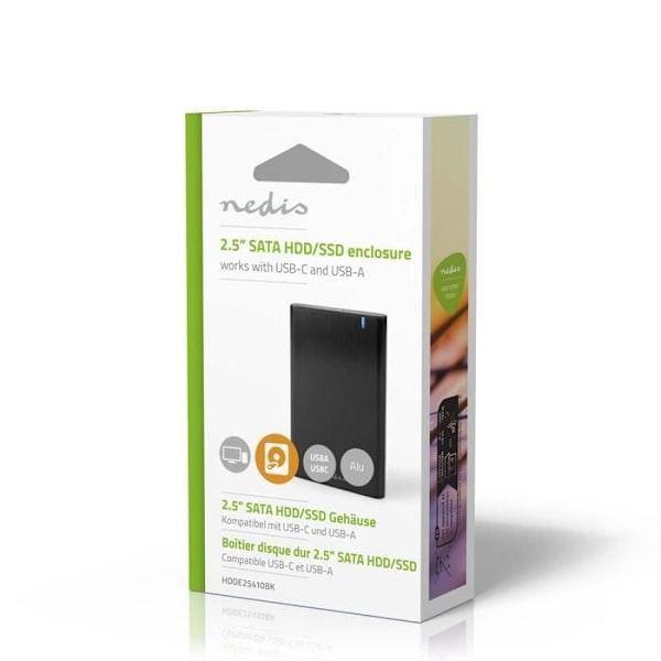 Kiintolevykotelo - Nedis - HDDE25410BK - 2,5 tuumaa - USB 3.1 - Musta alumiini