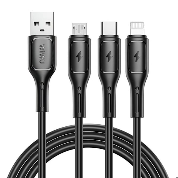 Cabel 3-i-1 USB-C, Micro USB och Lightning USB Kontakt Längd 1m wiwu Svart
