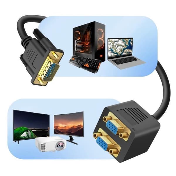 Videoadapter VGA - LinQ - Hane till Dubbel VGA Hona - Kompakt - Robust - Svart