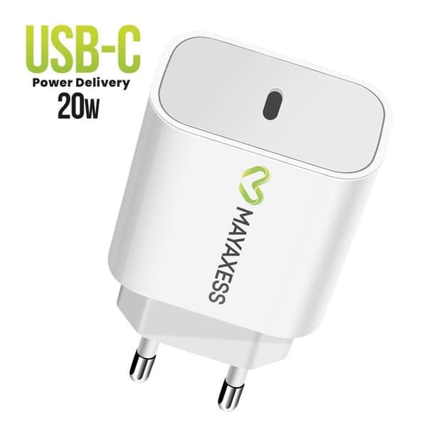 Snabbladdare USB-C 20W - MAYAXESS - Google Pixel 10 Pro Fold - Vit - Kompakt - Säker Vit