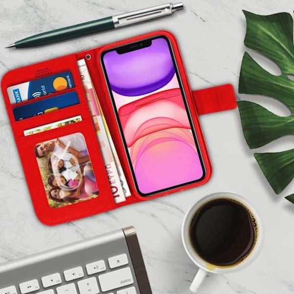 iPhone 11 Cover - AVIZAR - Rød Folio Etui - Silikone Gel - Video Støtte - Magnetisk Lukning Röd